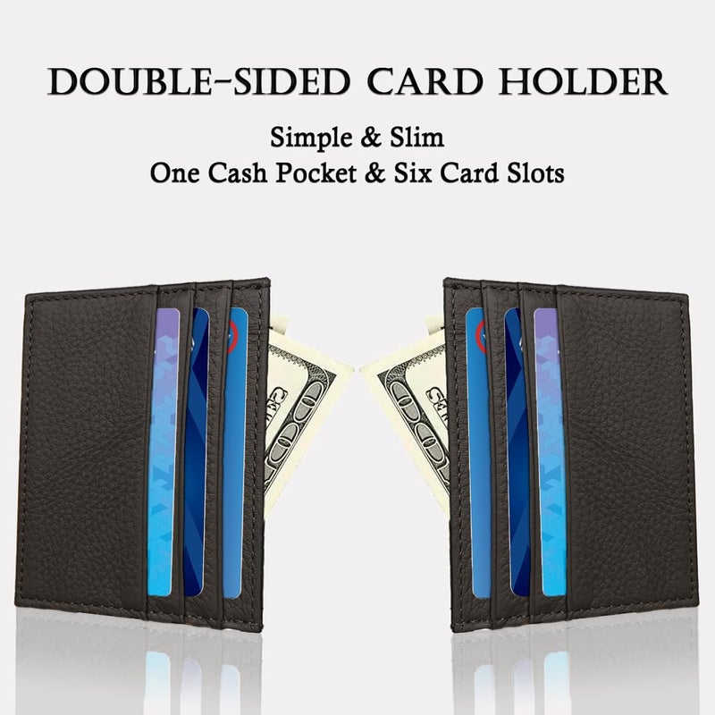 WOXVM Credit Card Holder Wallet RFID Blocking Slim Credit Card Cases Holder Premium Leather Minimalist Front Pocket Small Wallet with 6 Card Slots and 1 Pockets for Men Women (Dark Brown) - Image 4